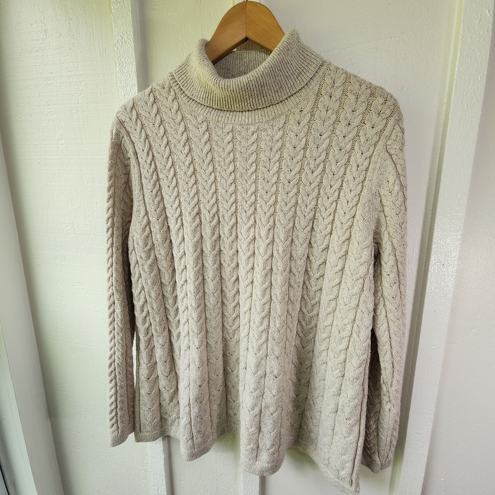 J. Jill Cream Knit Tutleneck Silk Minimalist Capsule Sweater Size XL